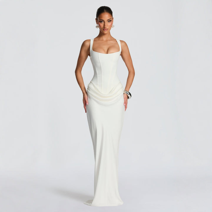Damen Elegantes Maxikleid mit figurbetonendem Schnitt und raffiniertem Faltenwurf Drune