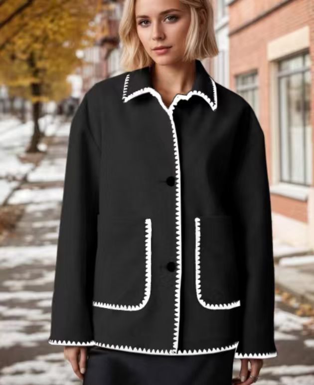 Damen Wolljacke mit kontrastierenden Details und großzügigen Taschen Drune