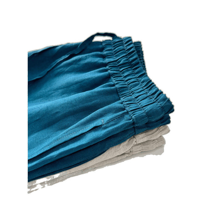 Damen lockere Leinenhose mit elastischem Bund und seitlichen Eingrifftaschen Drune
