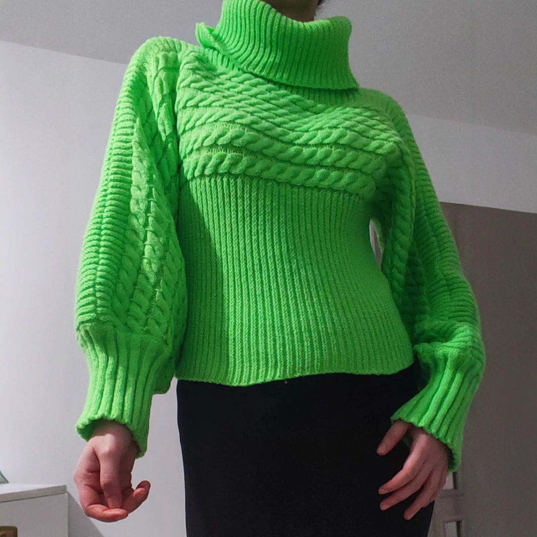 Damen Grobstrickpullover mit weitem Rollkragen und voluminösen Ärmeln Drune
