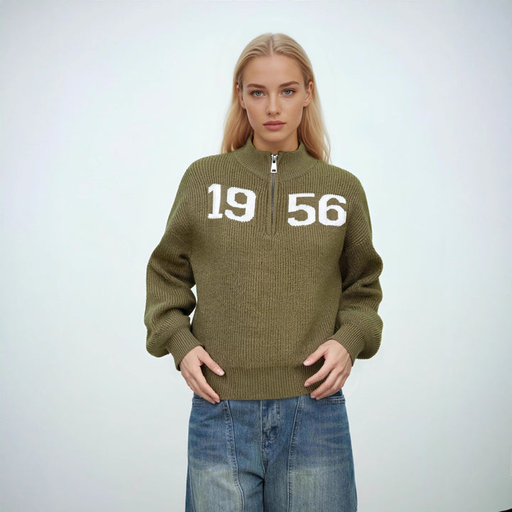 Damen modischer Pullover mit hoher Stehkragen und kontrastierenden Details Drune