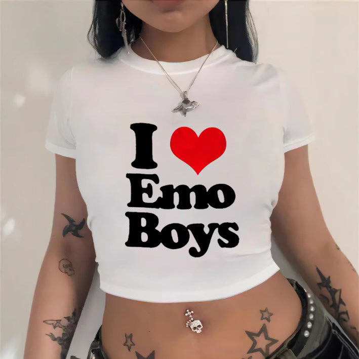 Damen Crop-T-Shirt mit künstlerischem Statementdruck Drune