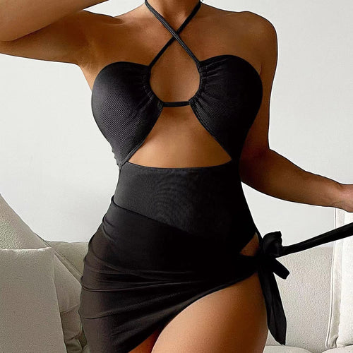 Damen Cut-Out Badeanzug mit Chic-Rock-Design und elegantem Knotendetail Drune