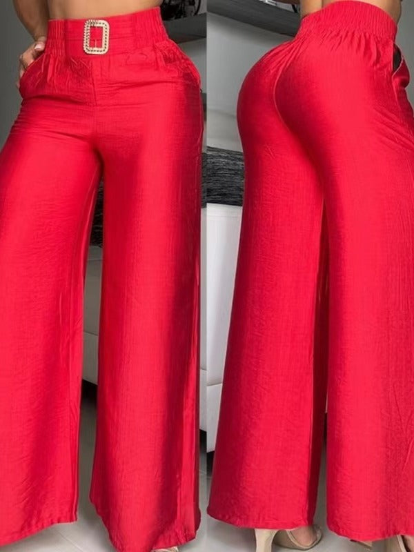 Damen Weit geschnittene Palazzo-Hose mit dekorativem Taillenbund Drune