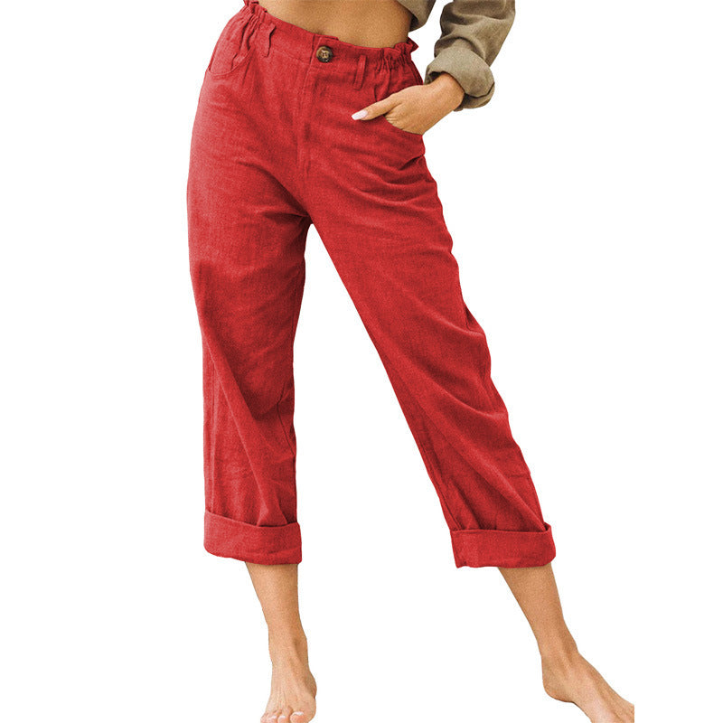 Damen lässige Leinenhose mit elastischem Bund Drune