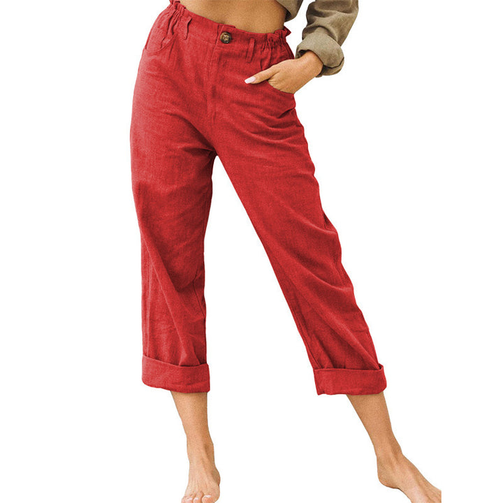 Damen lässige Leinenhose mit elastischem Bund Drune