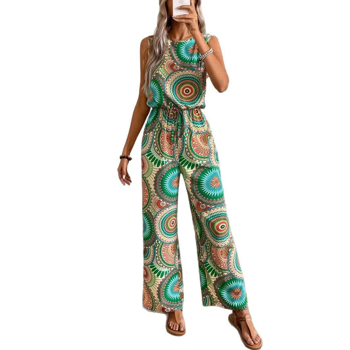 Damen lässiger Jumpsuit mit auffälligem Musterdetail und elastischem Bund Drune