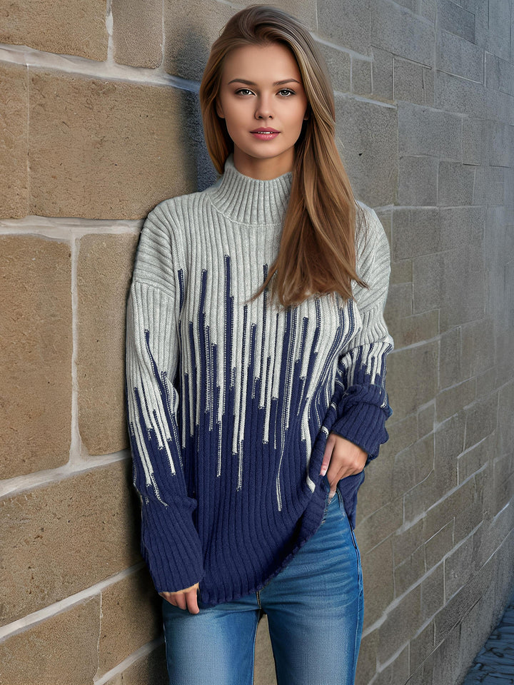 Damen modischer Pulli mit strukturiertem Zopfmuster und harmonischen Farbverläufen Drune