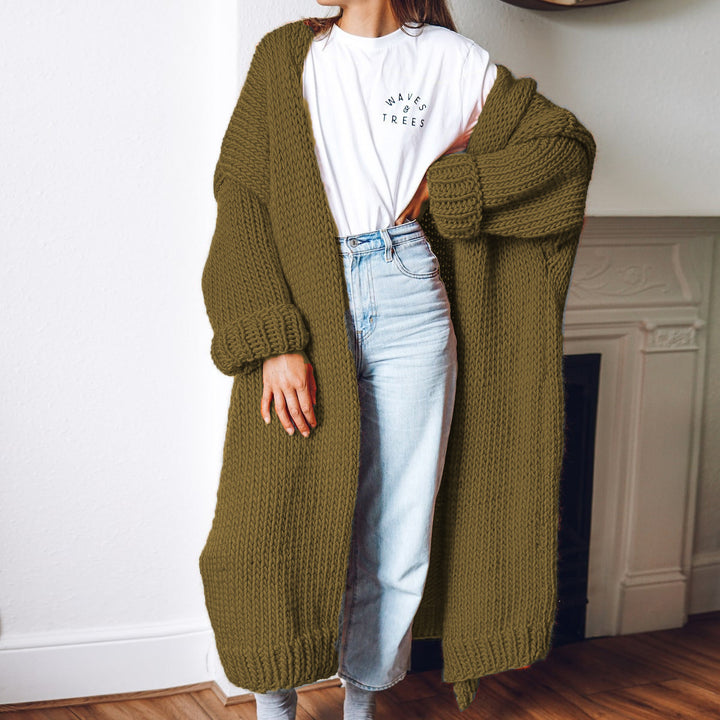 Damen Großer Strickmantel mit tiefen Taschen und voluminösen Ärmeln Drune