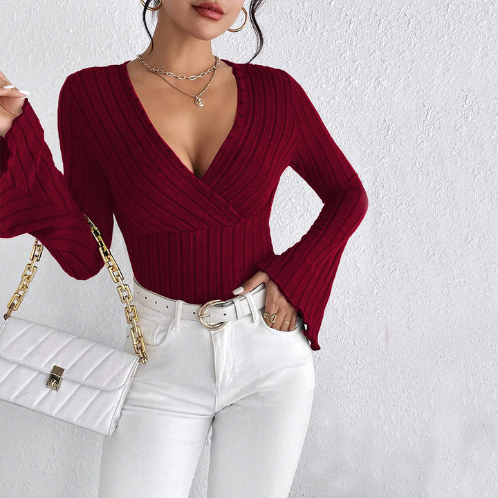 Damen Langarmshirt mit Wickel-Design und voluminösen Ärmel Drune