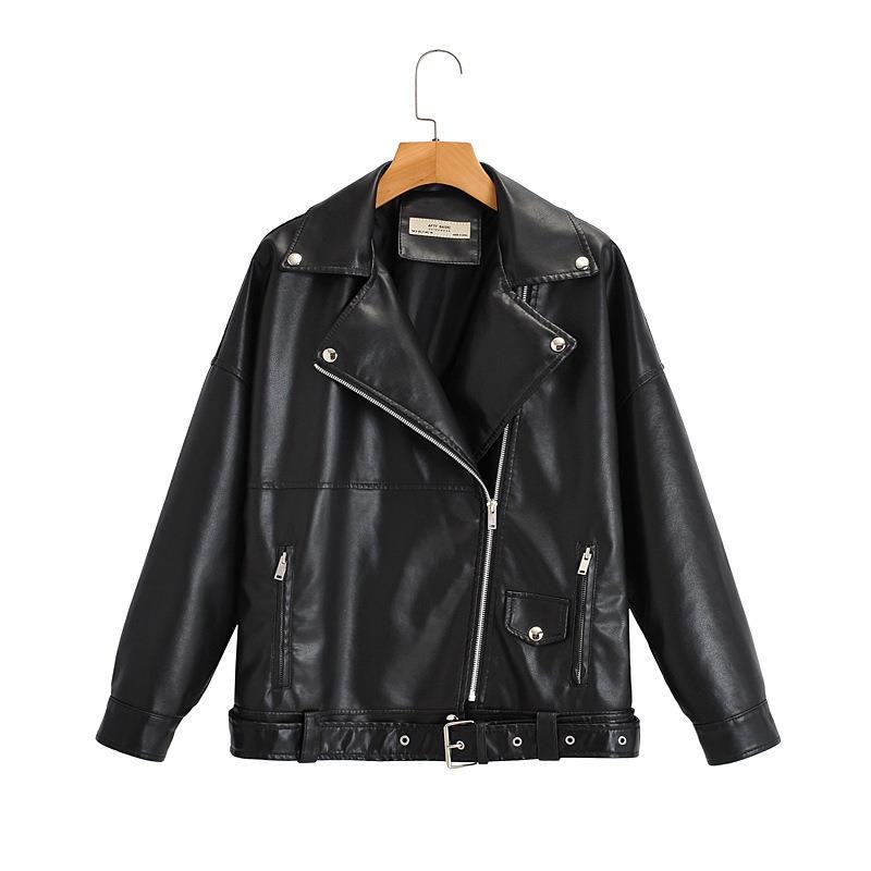 Damen Oversized Kunstlederjacke mit asymmetrischem Reißverschluss und praktischen Taschen Drune