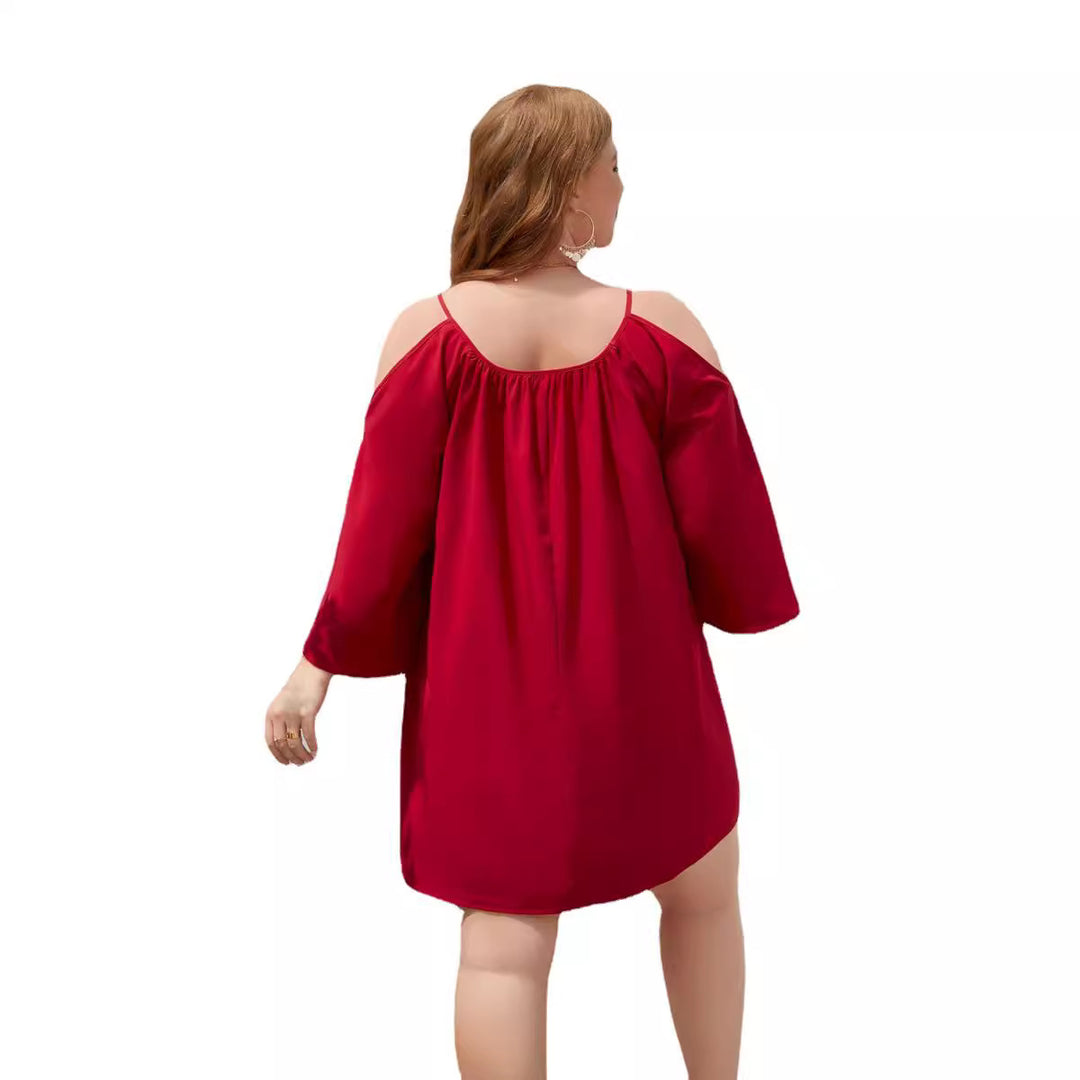 Damen Sommerkleid mit offenem Schulterdesign und voluminösen Ärmeln Drune
