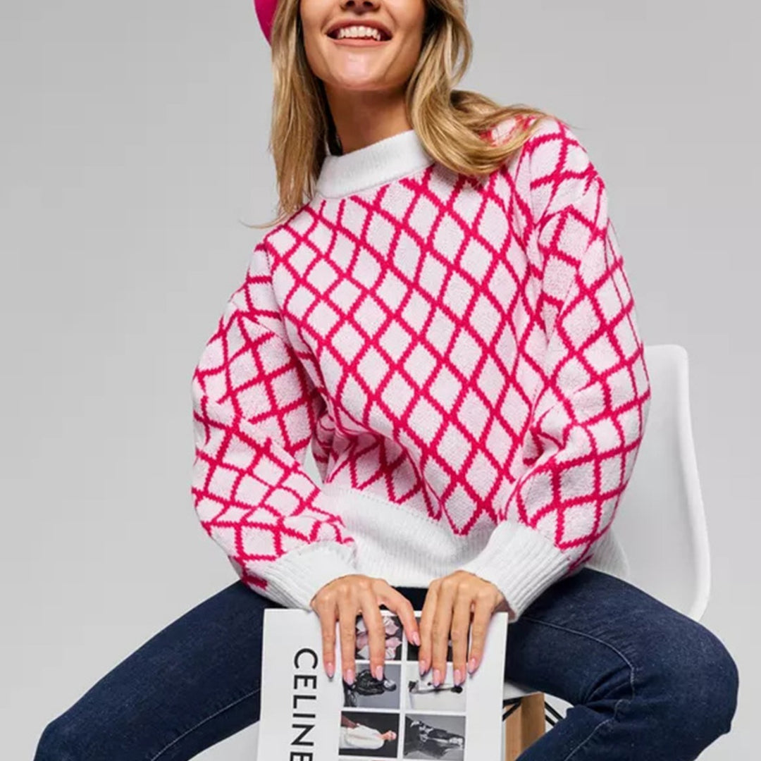 Damen lässiger Pullover mit modernem Rautenmuster und lässigem Schnitt Drune