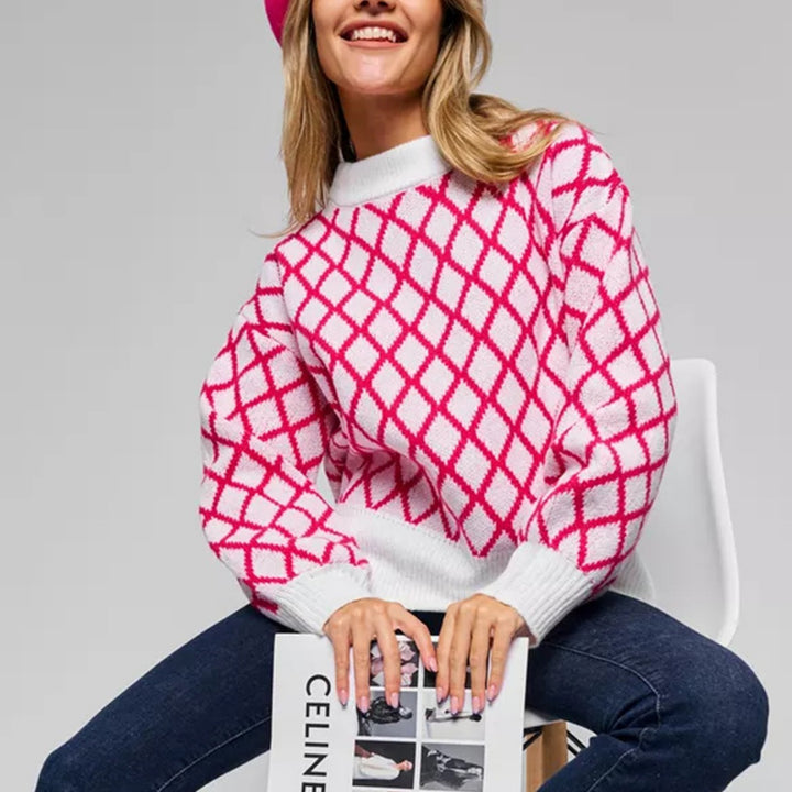 Damen lässiger Pullover mit modernem Rautenmuster und lässigem Schnitt Drune
