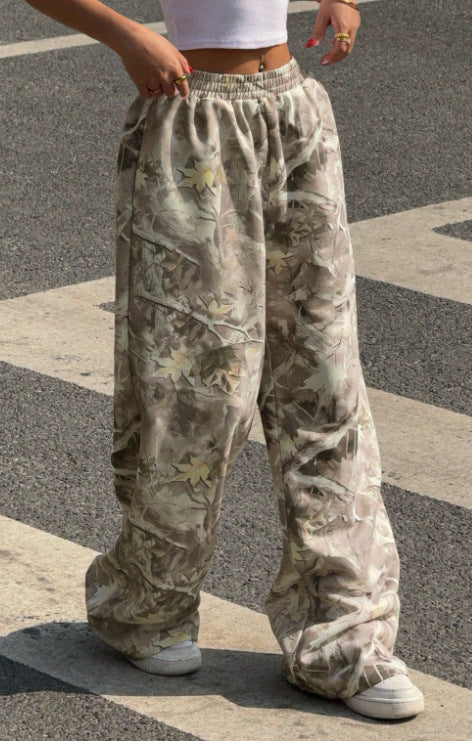 Damen nan weite Palazzo-Hose mit floralem Alloverprint und elastischem Bund Drune