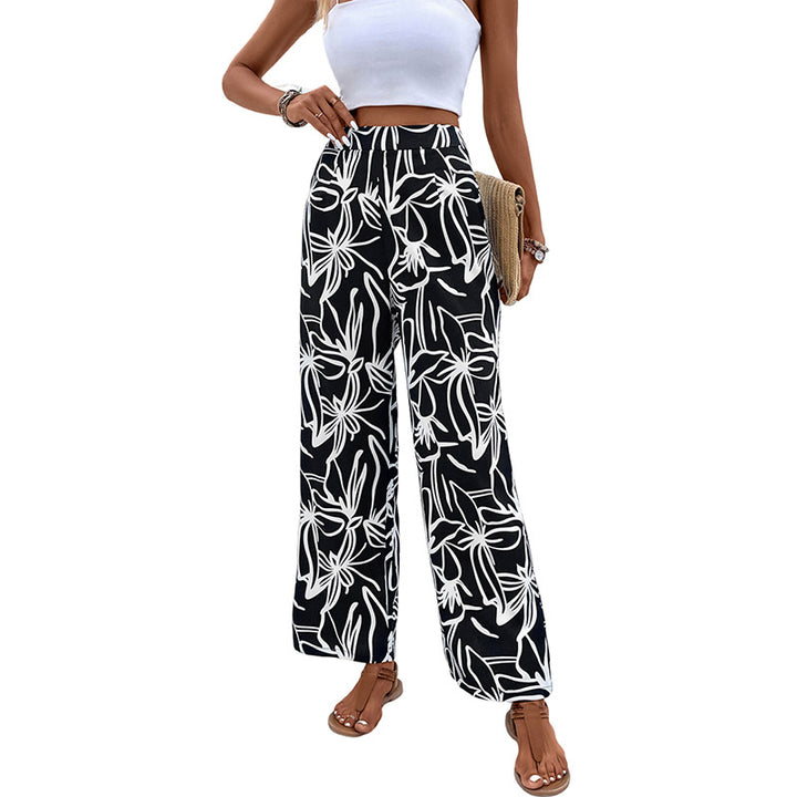 Damen weite Sommerhose mit floralem Muster und elastischem Bund Drune