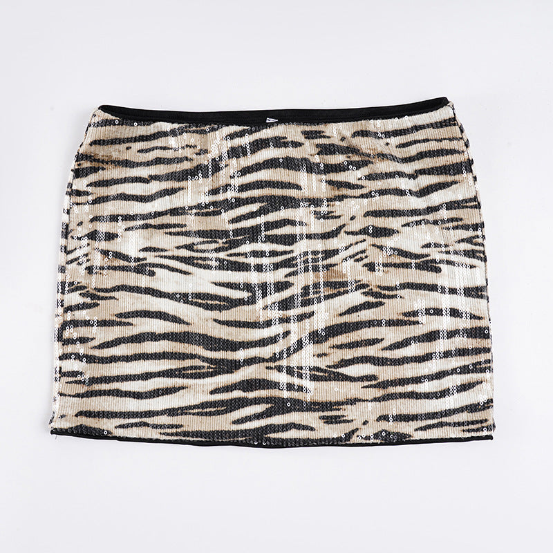 Damen Glitzerndes Minikleid mit Leopardenmuster und Spaghettiträgern Drune