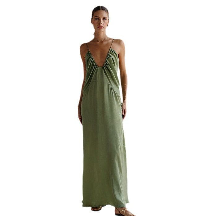 Damen Elegantes Maxikleid mit tiefem V-Ausschnitt Drune