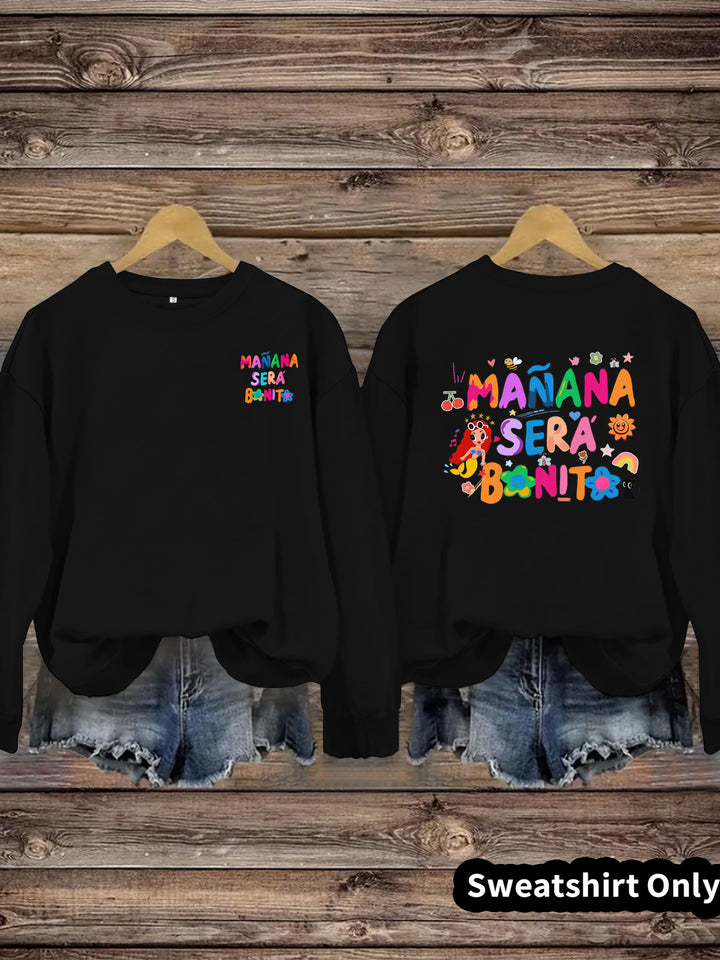 Damen Sweatshirt mit Verspielt Farbigen Aufdruck und Lässigem Schnitt Drune