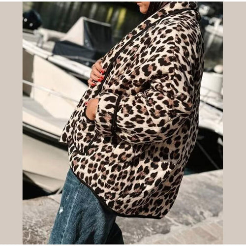 Damen Modische Leopard-Jacke mit eleganten Paspeldetails Drune