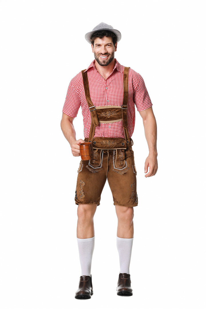 Herren nan authentische Trachtenlederhose kurz mit verstellbaren Trägern und aufwendiger Stickerei Drune