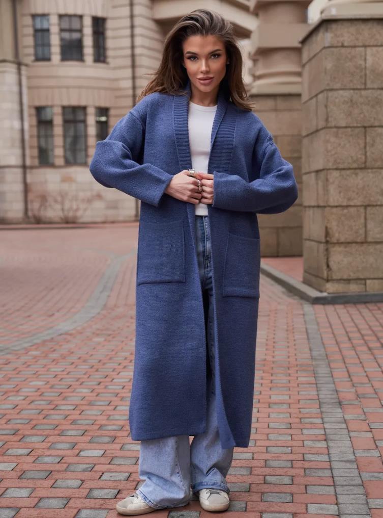 Damen Strickmantel mit tiefem V-Ausschnitt und großen Taschen Drune