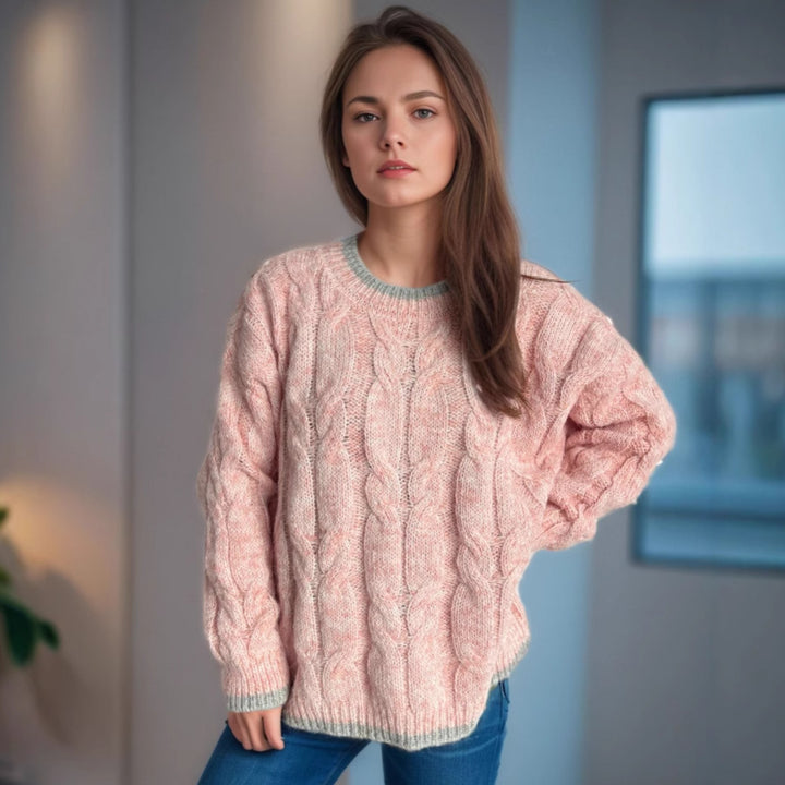 Damen Grobstrickpullover mit Zopfdesign und großzügigem Fall Drune
