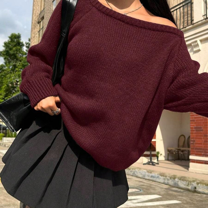 Damen Bequemer Oversized Pullover mit weitem Rundhalsausschnitt Drune