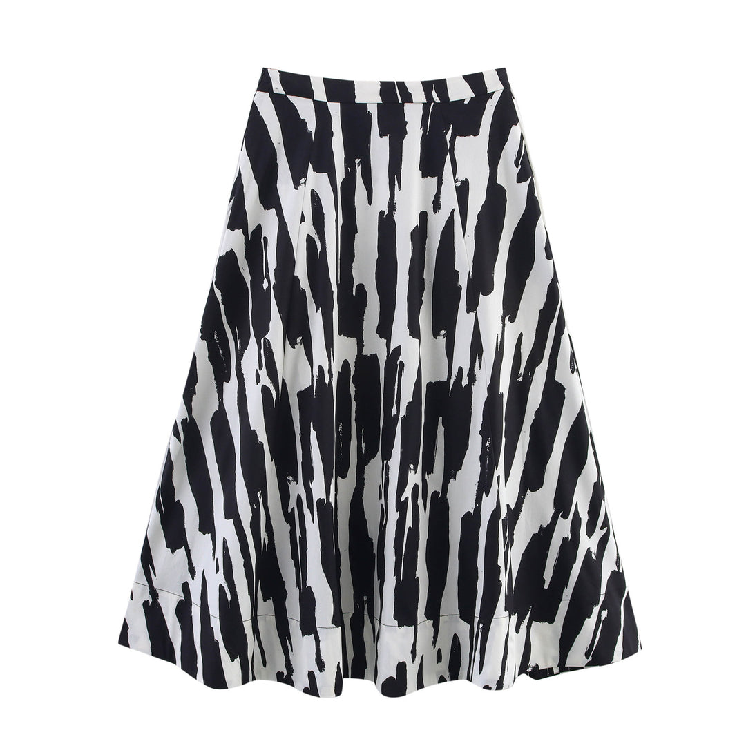 Damen A-Linie Midi-Rock mit stylischem abstraktem Druck Drune