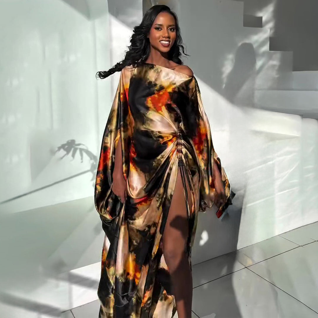Damen Maxi-Kleid mit dramatischem Schlitz und schimmerndem Stoff Drune