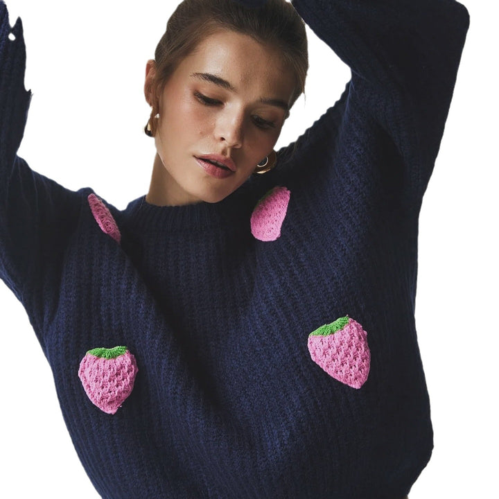 Damen Strickpullover mit einzigartigem Erdbeerdesign und komfortablem Schnitt Drune