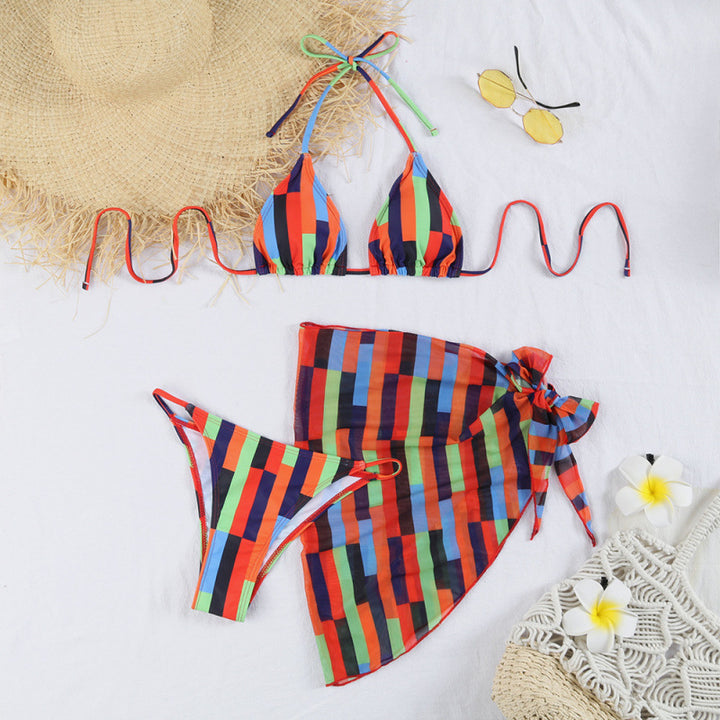 Damen Triangel-Bikini mit hochwertigem Bindeband und modischer Wickelrock-Optik Drune