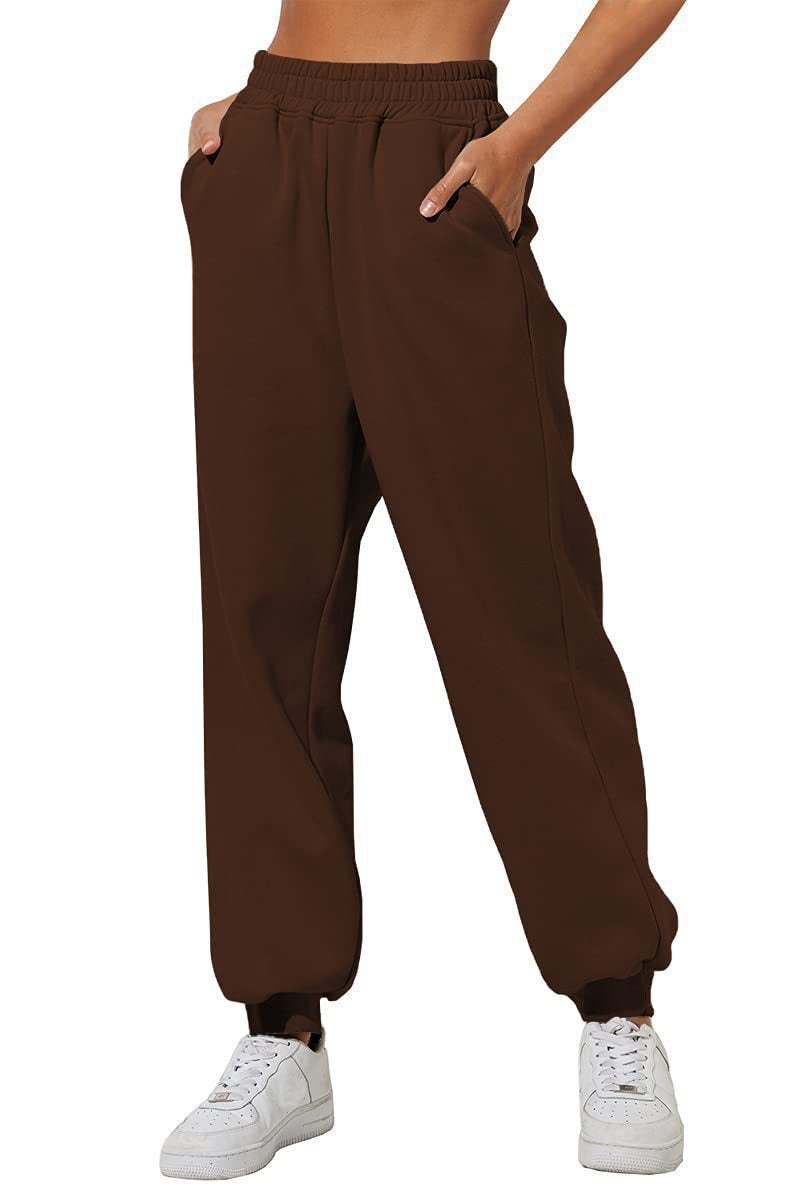 Damen nan weite High‑Waist Jogginghose mit soften Bügelfalten, elastischem Komfortbund und gerippten Knöchelbündchen Drune