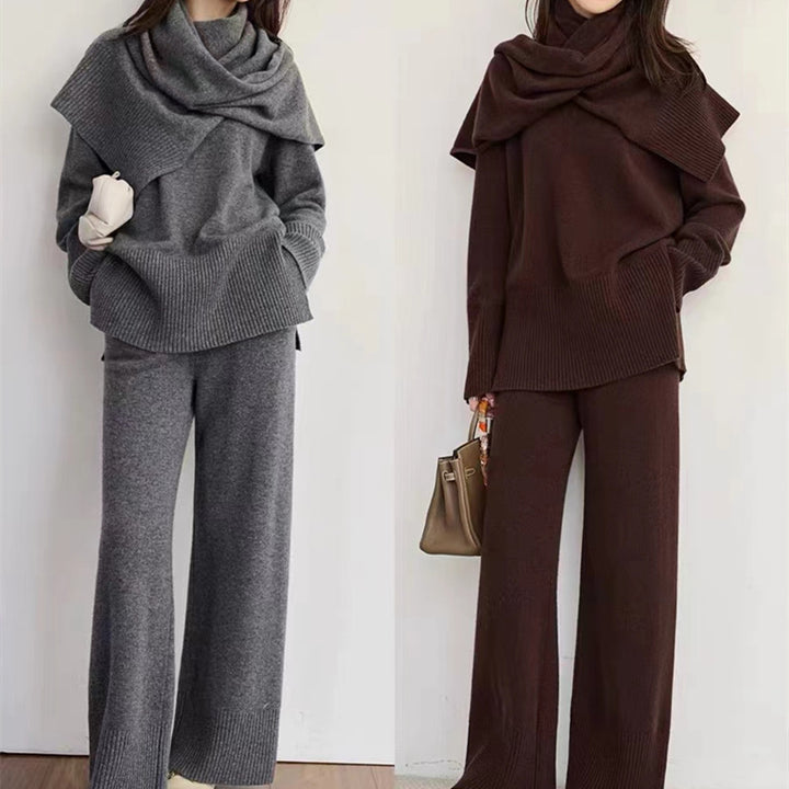 Damen Strickensemble mit elegantem Rundhalsausschnitt und weitem Bein Drune