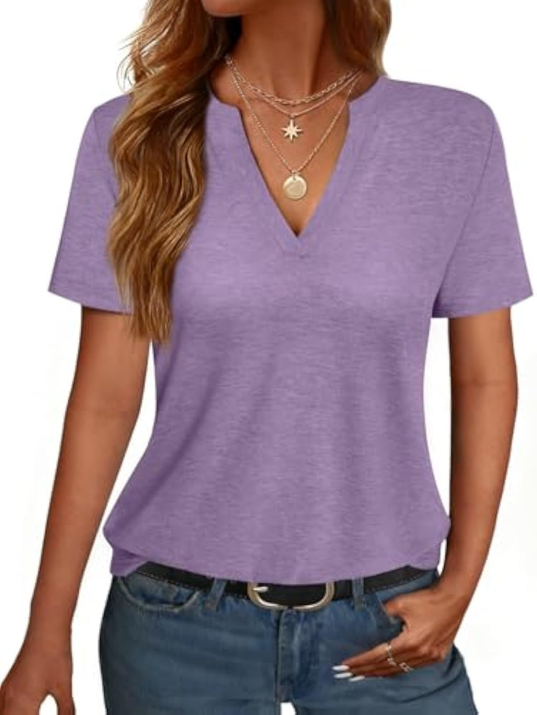 Damen V-Ausschnitt T-Shirt mit legerem Schnitt und sanftem Stoff Drune