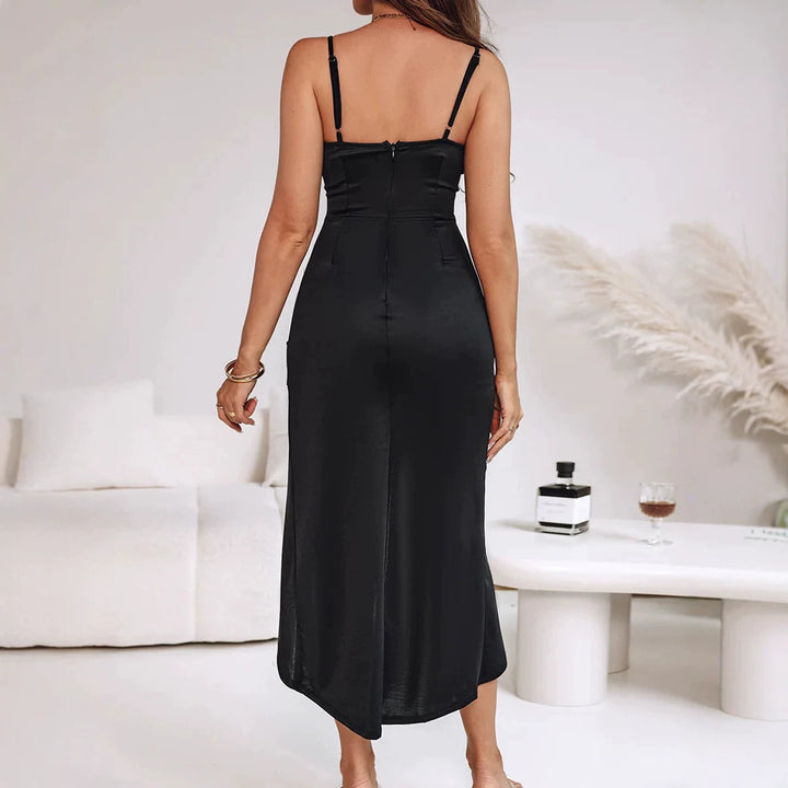 Damen Elegantes Maxi-Kleid mit asymmetrischem Schnitt und hohem Schlitz Drune