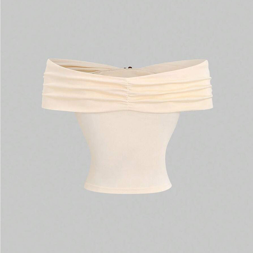 Damen Off-Shoulder Top mit doppeltem Drapierungseffekt und elegantem Verschluss Drune