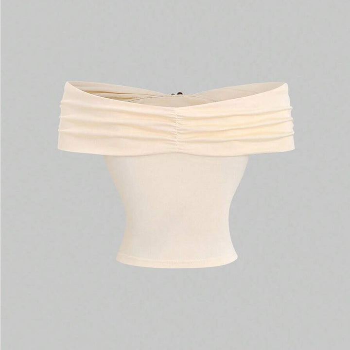Damen Off-Shoulder Top mit doppeltem Drapierungseffekt und elegantem Verschluss Drune