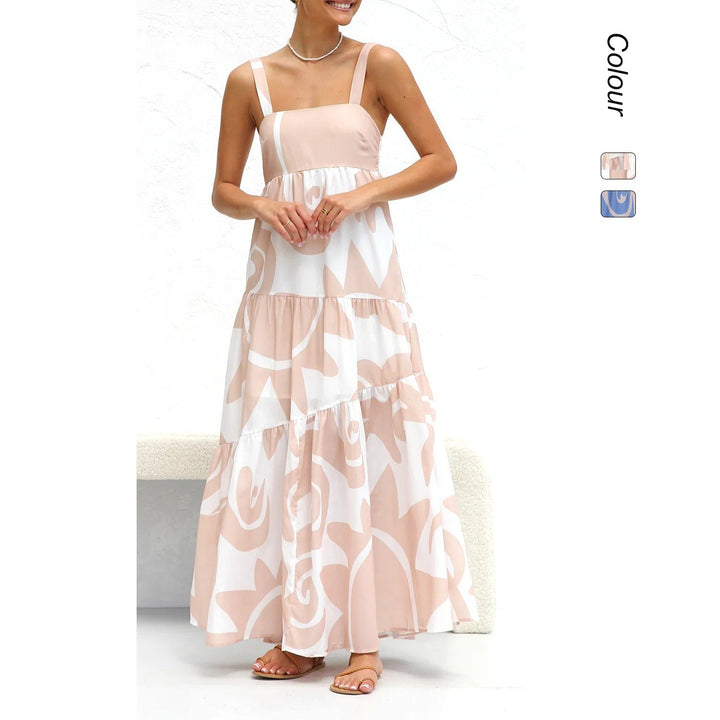Damen Maxikleid mit modernem grafischen Muster und luftigen Volants Drune