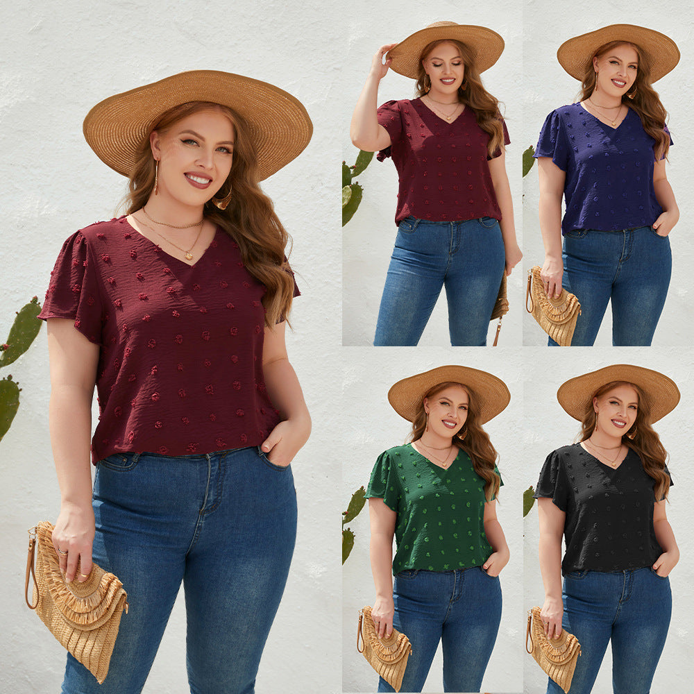 Damen Leichtes V-Ausschnitt T-Shirt mit strukturiertem Design Drune
