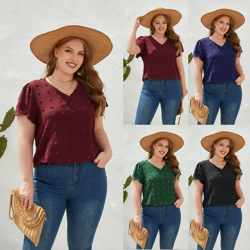 Damen Leichtes V-Ausschnitt T-Shirt mit strukturiertem Design Drune