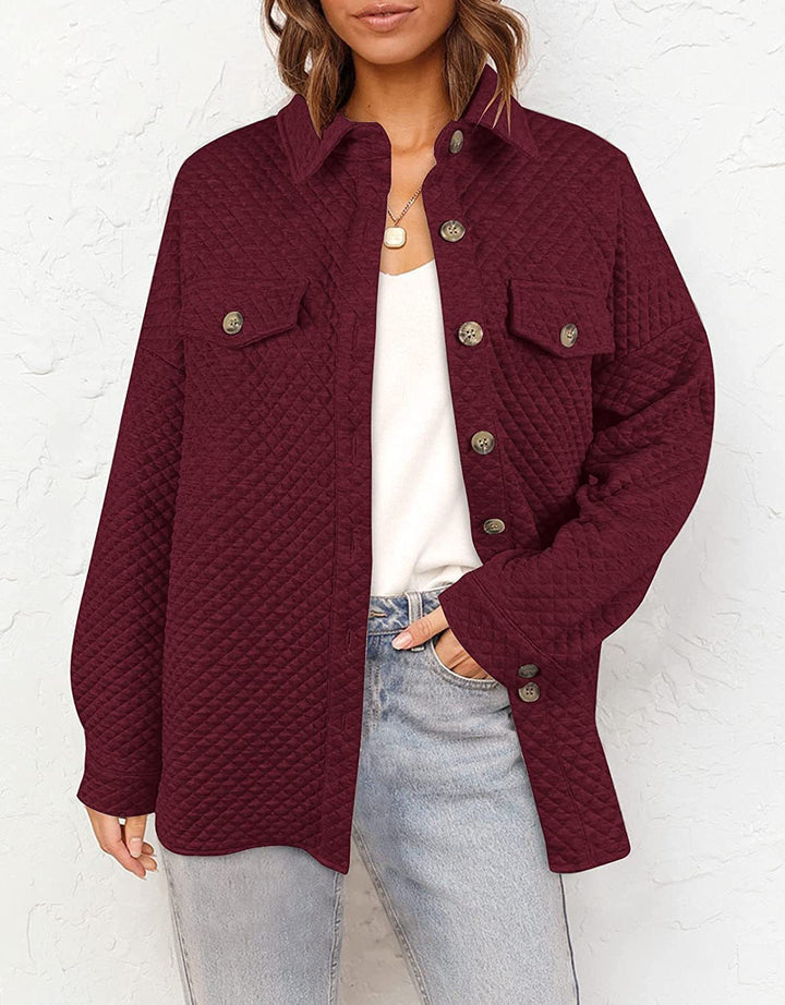 Damen gefütterte Oversize-Hemdjacke im strukturierten Design mit aufgesetzten Taschen Drune