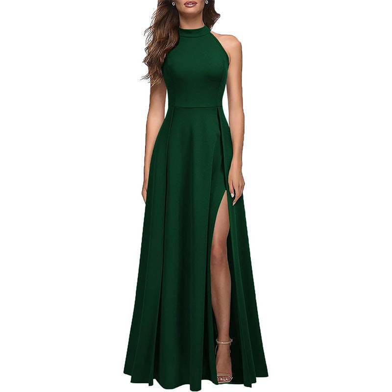 Damen Maxikleid mit seitlichem Schlitz und elegantem Kragen Drune