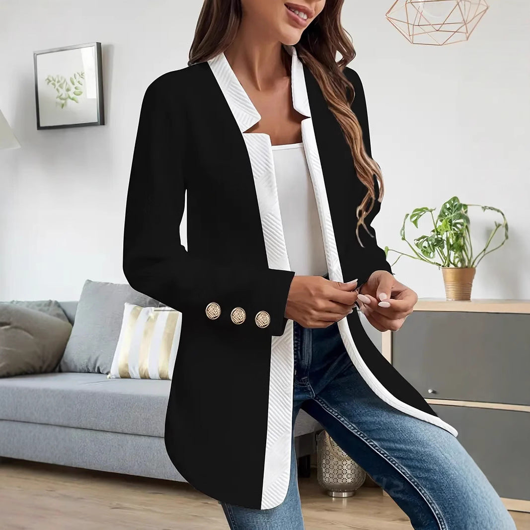 Damen Elegante und schicke Blazerjacke mit Kontrastdetails Drune