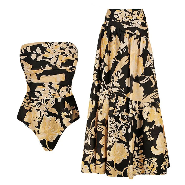 Damen Bandeau Badeanzug mit floralem Design Drune