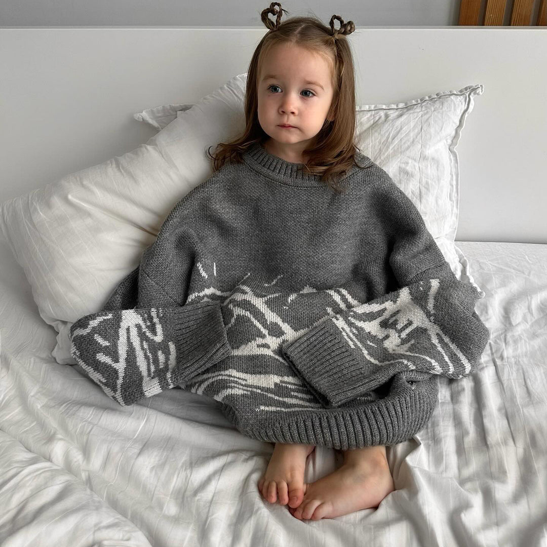 Damen Grobstrickpullover mit künstlerischem Landschaftsdesign Drune