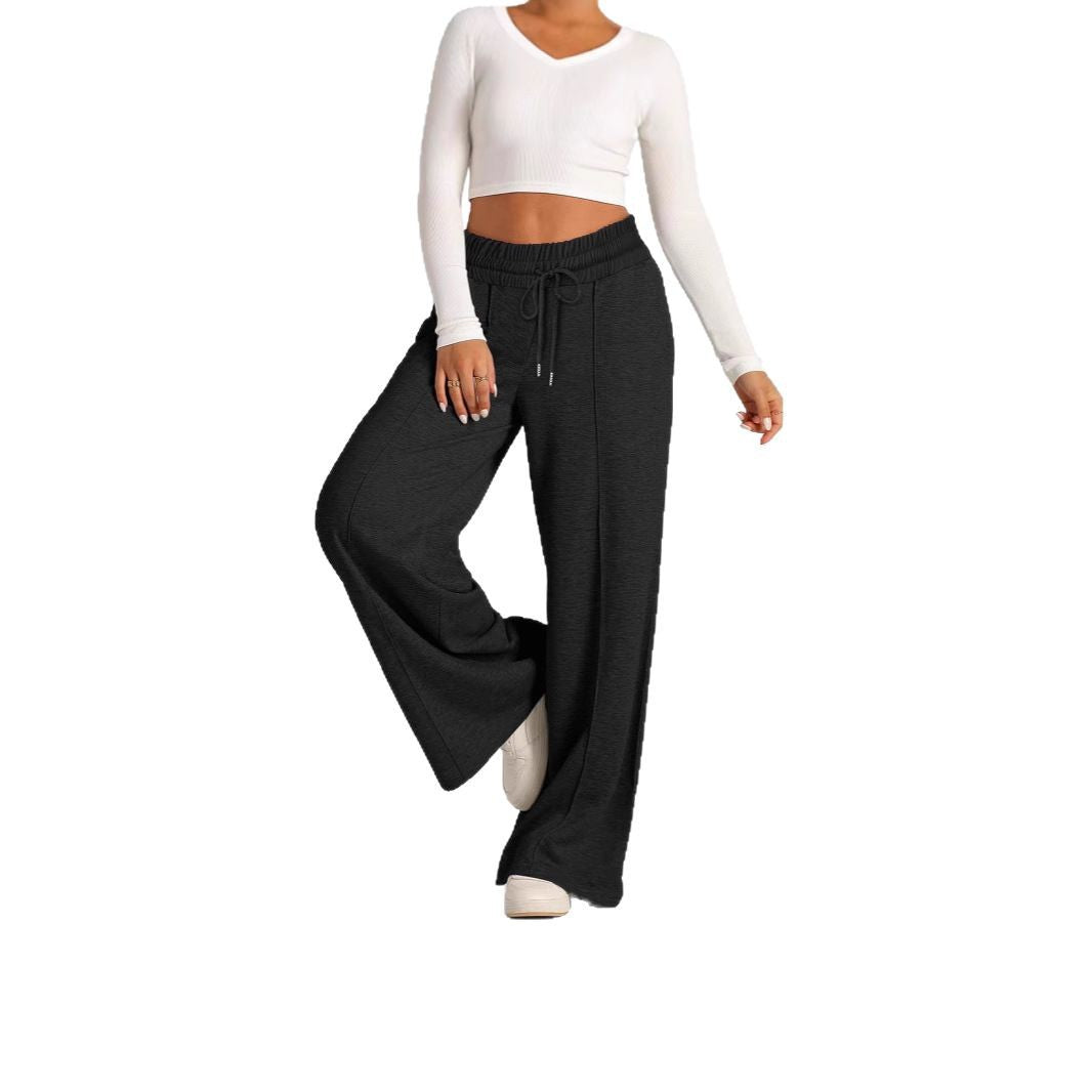 Damen nan weite High‑Waist Palazzo-Loungehose mit elastischem Komfortbund und Kordelzug Drune
