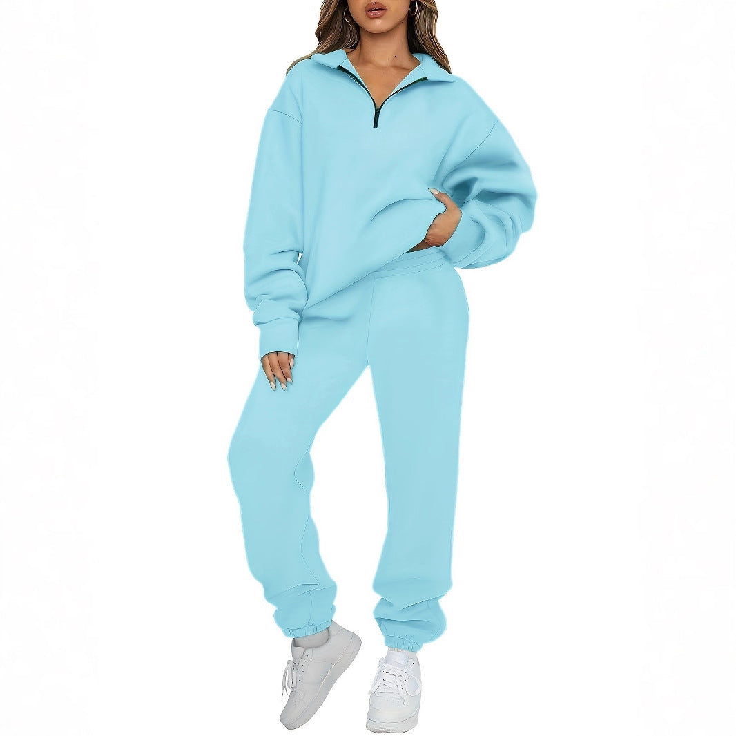 Damen nan zweiteiliges Relax-Set mit halbverdecktem Halbzip-Sweatshirt im Oversize-Schnitt und hohem Komfortbund Jogginghose Drune