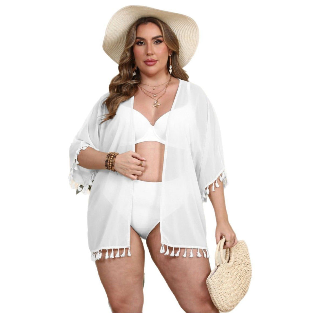 Damen luftiger Kaftan mit bezauberndem Fransenabschluss Drune