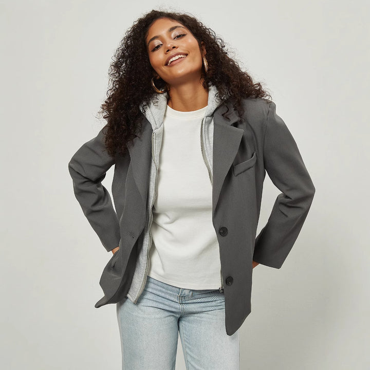 Damen lässige Blazerjacke mit herausnehmbarem Innenfutter Drune